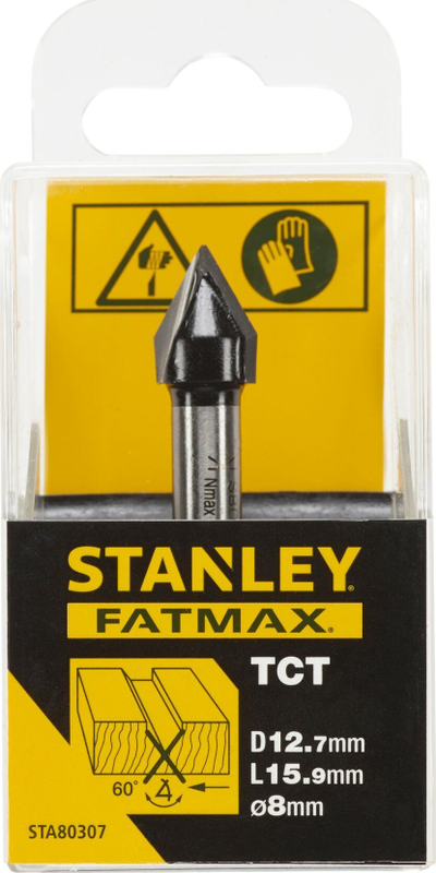 Freza për dru Stanley TCT V-groove, 60 mm, diametër 12.7 mm