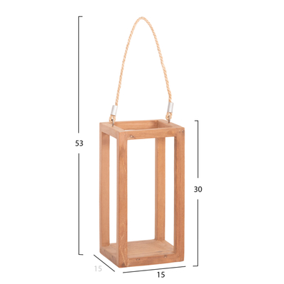 Fanar dekorativ tavoline FENT HM4583, dru teak, 15x15x30 cm, ngjyrë natyrale
