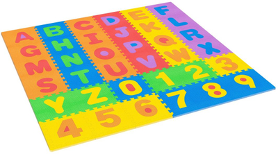 Tapet edukativ Rebel RBY-2253-36, puzzle 180 x 180 cm, alfabet dhe numra, shumëngjyrësh