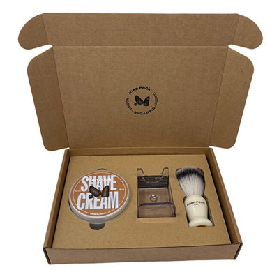 Set rroje Men Rock London Sandalwood, Krem rroje 100g + furçë rroje sintetike + mbajtëse brushash