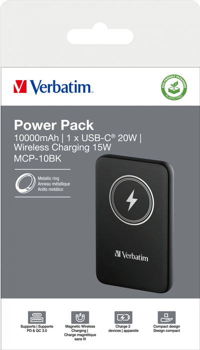 Power bank Verbatim Charge n Go, 10000mAh, wireless magnetik, i zi