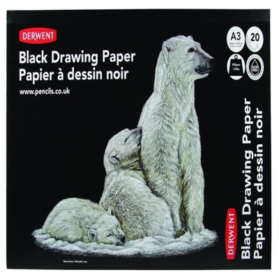 Блок за цртање Derwent Black Drawing Paper A3, 20 листа, црна хартија, сет 4 парчиња