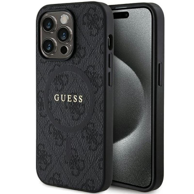 Futrollë telefoni Guess 4G Ring MagSafe, për iPhone 14 Pro Max, lëkurë eko, e zezë