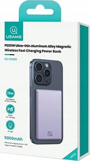 Powerbank wireless USAMS US-CD220, 5000mAh, 20W, ngjyrë vjollcë