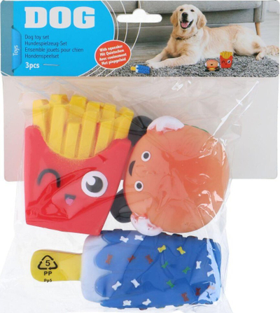 Lodra gome për qen PET, set përtypjeje, 3 copë, me shumë ngjyra
