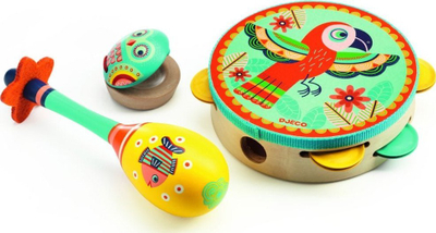 Set veglash muzikore Djeco Animambo, daulle, marakë, kastanjeta, dru, shumëngjyrësh