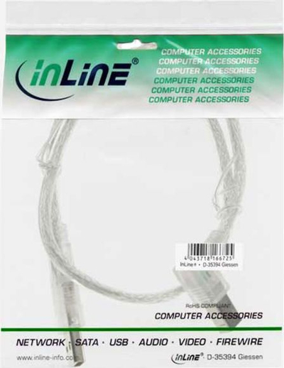 Kabllo USB InLine USB A në USB A, 0.3 m, USB 2.0, transparente