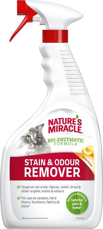 Solucion pastrimi për mace Zolux Nature's Miracle, heq njolla dhe era, me aromë shalqini, 946 ml