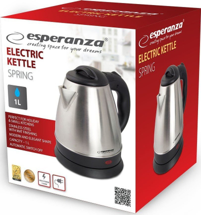 Ibrik elektrik Esperanza Spring, 1L, 1350W, inox argjendtë