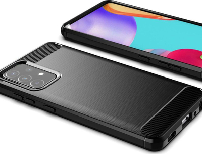 Maskë telefoni TPU për Samsung Galaxy A72, efekt karbon, mban mirë goditjet, e zezë