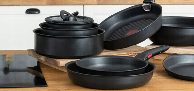 Set tigane Tefal Ingenio Eco Resist, 24cm dhe 28cm, dorezë e lëvizshme, i zi