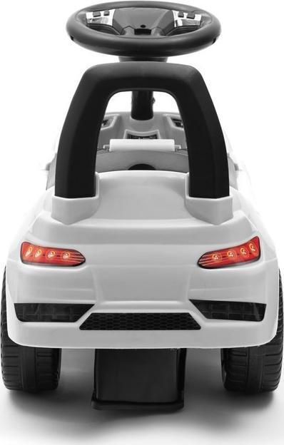 Makinë lodër ride-on Baby Mix Racer, me timon me muzikë, sedilje me hapësirë poshtë, e bardhë