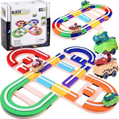 Set ndërtimi pistë makinash Jokomisiada Build a Car Track Dinosaur Car, 143 pjesë, shumëngjyrësh