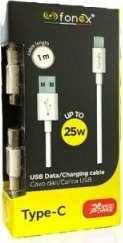 Kabllo karikimi Fonex USB Type-C, 25W, 1m, e bardhë