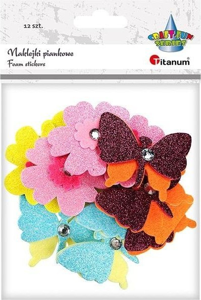 Ngjitëse shkumë Titanum 3D me lule edhe flutura, set 12 copë, shumëngjyrëshe