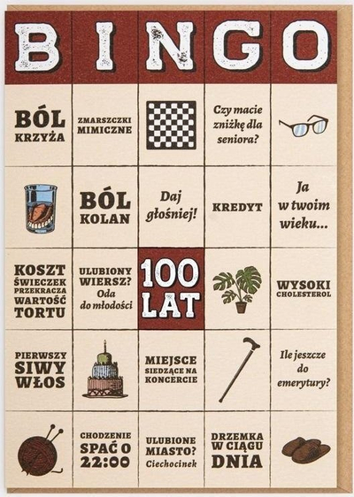 Kartë urimi Nadwyraz.com Birthday Card Bingo 100 Years, përvjetor 100 vjeçar, me zarf