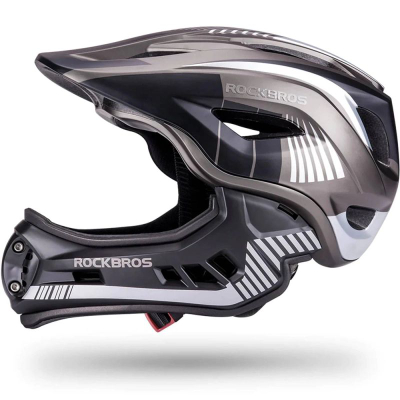 Kaskë biçiklete për kalamaj Rockbros TT-32SBTG-S, perimetër 48-55 cm, mjekër që çahet, e zezë