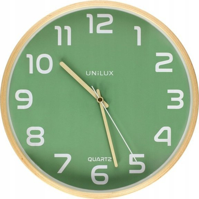 Orë muri Unilux Baltic, kuarc, 31.5cm, kornizë druri, jeshile