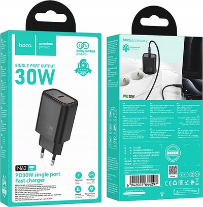 Karikues rrjeti Hoco N62, Type C PD QC, 30W, i zi