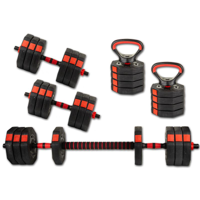 Set pesha EB Fit Dumbbells 4 në 1, 20 kg, rregullueshëm, i zi me të kuqe