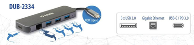Qendër USB D-Link, 5-n-1, Gigabit Ethernet, 60W PD, gri
