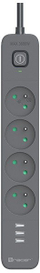 Prizë zgjatese Tracer Power Line Mobile Ready, 5 m, 4 dalje 3x USB A, gri