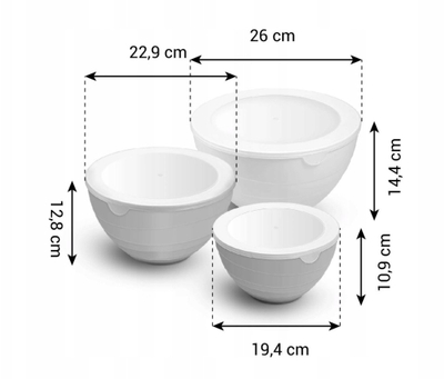 Set tasa plastike Lumarko PRESTO, 3 copë, me kapak, ngjyra neutrale