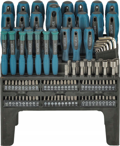Set kaçavidash Silver EX11589, 122 pjesë, me raft organizues, blu