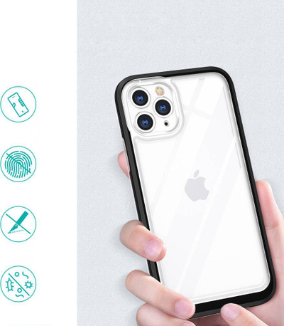 Maskë telefoni Hybrid Armor 3n1 për iPhone 11 Pro Max, xhel e tejdukshme, kornizë e zezë