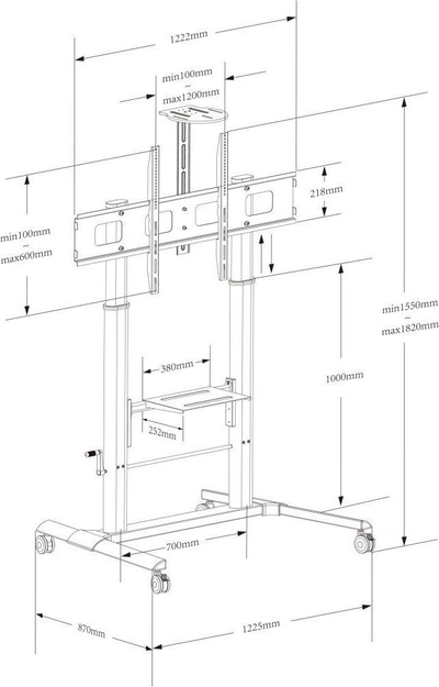 Karrocë TV Techly ICA-TR230, 52\" 110\", deri 120 kg, e zezë