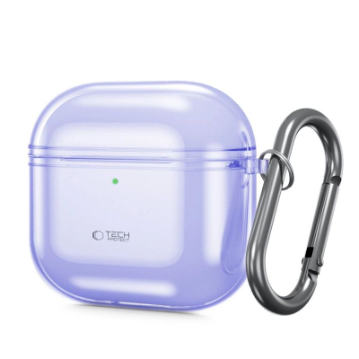 Mbrojtëse kufjesh Tech-Protect Flexair për AirPods 4, TPU, me karabinë, vjollcë e tejdukshme