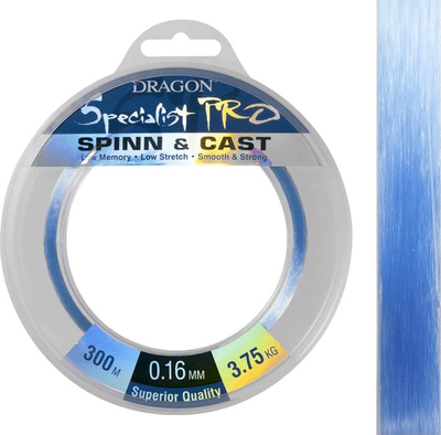 Fije peshkimi DRAGON SPECJALIST PRO SPINN&CAST, 0.18mm, 300M, e kaltër