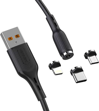 Kabllo USB Denmen 29367, USB A në USB C microUSB Lightning, 1 m, e zezë