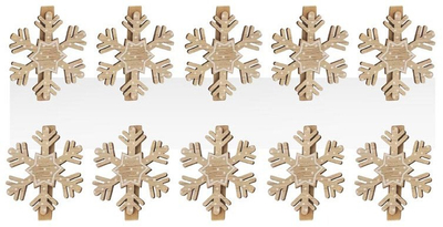 Kllips druri për zbukurim Wooden Snowflake, 4.8 cm, set me 10 copë, ngjyrë druri natyrale