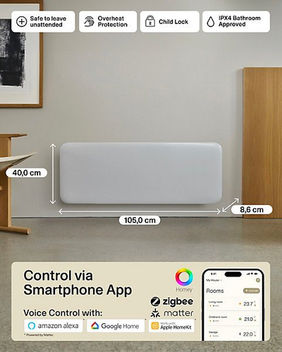 Ngrohës paneli Mill Invisible Smart WiFi 1300W, kontroll me WiFi, i bardhë