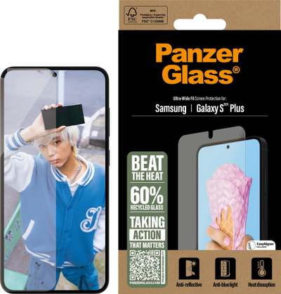 Xham mbrojtës për ekran PanzerGlass Ultra Wide Fit, për Samsung Galaxy S25 Plus, transparant