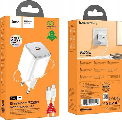 Karikues muror Hoco N40, 20W, USB C PD 3A, i bardhë