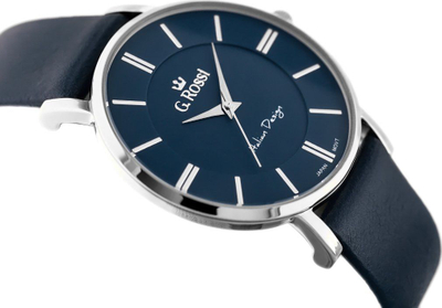 Orë burrash G.Rossi 10401A-6F1, mekanizëm quartz, rrip lëkure, blu