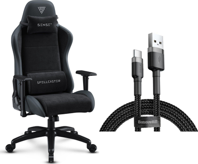 Karrige gaming SENSE7 Spellcaster, material stof, mbështetëse krahësh që rregullohen, RGB, e zezë