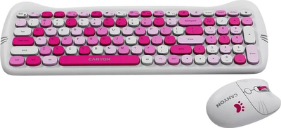 Set tastierë dhe maus Canyon HSET W6 Kitty Edition, wireless, 104 taste, rozë