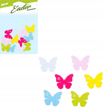 Dekor Pashke MFP flutura druri, 3cm, set 12 copë, shumëngjyrëshe