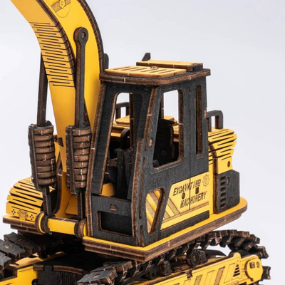 Puzzle 3D druri Robotime ROETG508K Eskavator, model inxhinierik, me bojë të verdhë