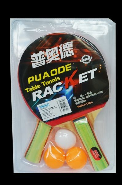 Set raketash pingpong Puaode, 2 raketa, 3 topa, shumëngjyrësh