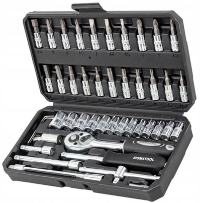 Set çelësash me racë CrV, 1/4", 46 copa, në kuti, gri