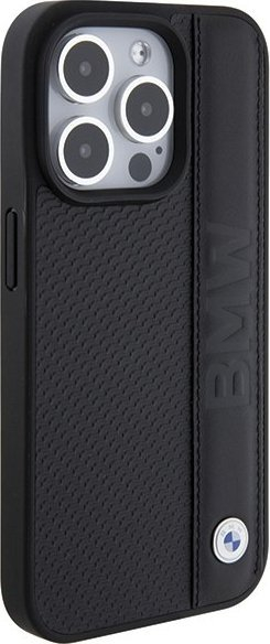 Футрола за телефон BMW Leather Textured Stripe за iPhone 15 Pro 6.1", црна