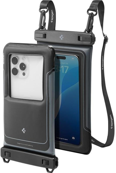 Qese mbrojtëse për telefon Spigen A611P, set 2 copë, IPX8, për çdo lloj telefoni deri 6.9", e zezë mat