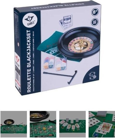 Set lojrash kazino Engelhart Casino Game Set, ruletë 12", blackjack, shumëngjyrësh