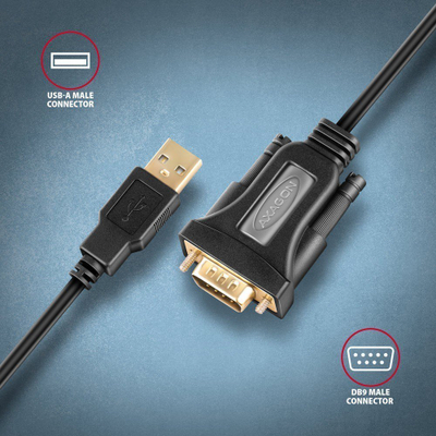 Adapter USB në RS-232 Axagon ADS-1PQN, kabllo 1.5 m, i zi