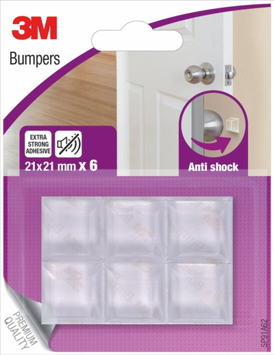 Stopper për derë 3M Bumpers, 21x21mm, set me 6 copa, transparent
