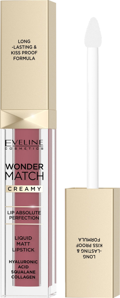 Ruzh i lëngshëm mat Eveline Cosmetics Wonder Match, mban gjatë, me acid hialuronik, 08 Cashmere Rose, 6.8 ml
